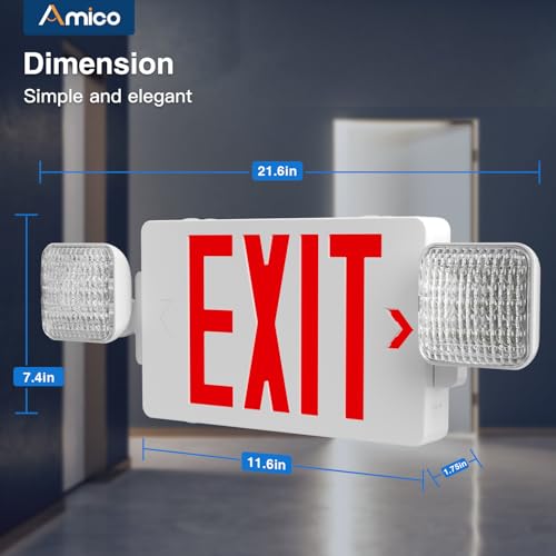 Amico 4 Pack Commercial Red Double-Sided Exit Sign with Large LED Light - color: Red