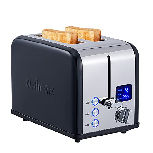 CUSIMAX 2 Slice Stainless Steel Toaster with Digital LED Display, Black - color: Black Stainless Steel, size: 2 Slice