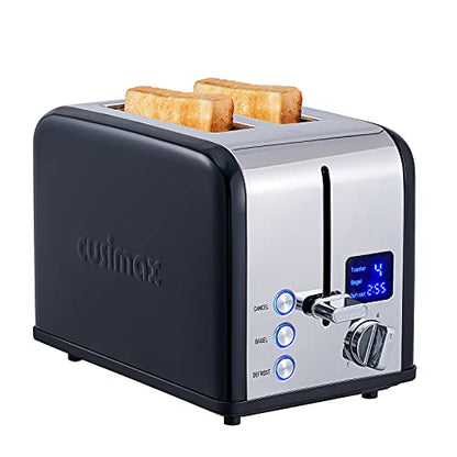 CUSIMAX 2 Slice Stainless Steel Toaster with Digital LED Display, Black - color: Black Stainless Steel, size: 2 Slice