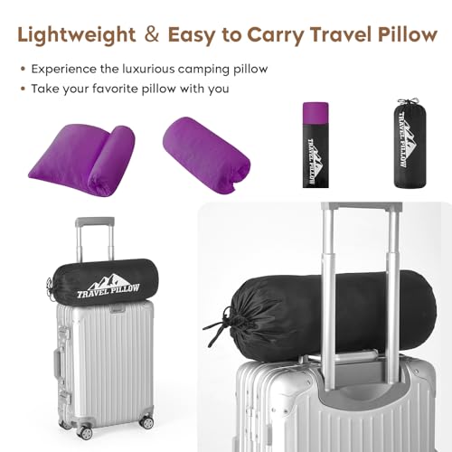 Small Shredded Memory Foam Pillow, Camping Pillow Travel Pillow - Compressible Medium Firm, Breathable Cover, Ideal Backpacking Hiking, Airplane and Car (Purple, S) - color: Purple, size: S-16 X 12 Inch