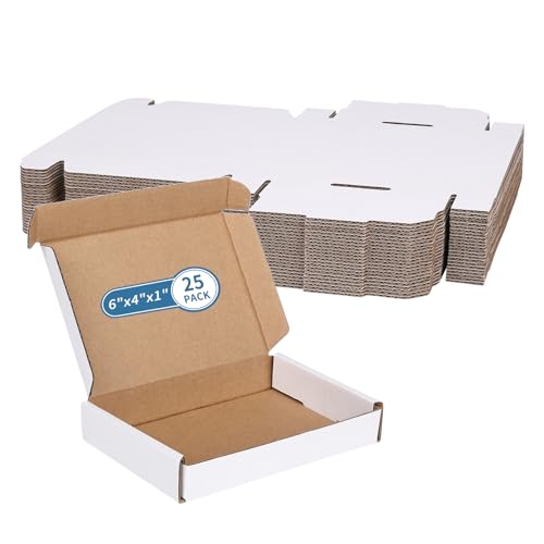 Fishat 6" x 4" x 1" White Corrugated Cardboard Shipping Boxes Set of 25 - size: 6" x 4" x 1"