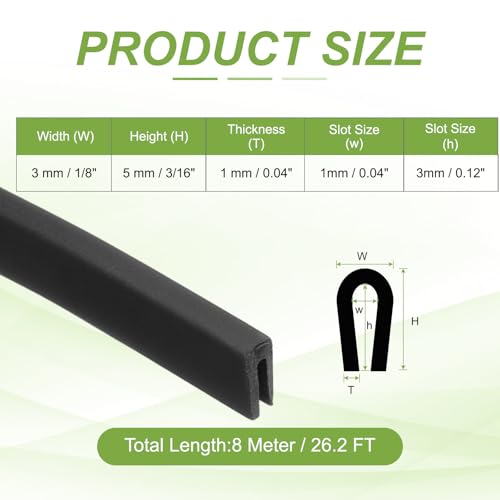 PATIKIL Rubber Edge Trim 26.2ft x 3mm x 5mm Fit for 1mm Edge Black - size: Fit for 1" x 26.2ft x 3mm x 5mm
