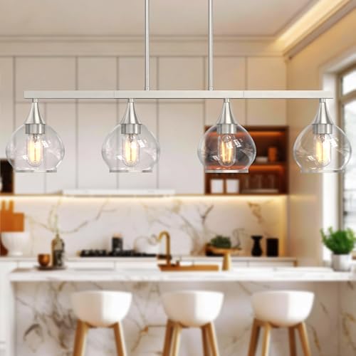 Phaosio Kitchen Island Linear Pendant Light, 4-Light, E26 Base - color: Brushed Nickel, size: 4-Light
