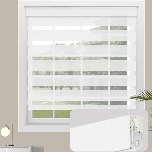 No Drill No Tools Cordless Zebra Blinds for Windows, Day & Night Dual Sheer Roller Shades,Easy Installation,Free-Stop Lift System, Light Filtering White Privacy Blinds for Home,Custom Size - color: Light White, size: No Drill Installation-Custom Size