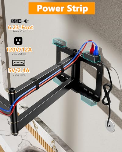48" Long Arm Rotating TV Wall Mount w/Power Strip 26-65”TV by WHYFONE - size: Fit 26-65"TVs with power strip