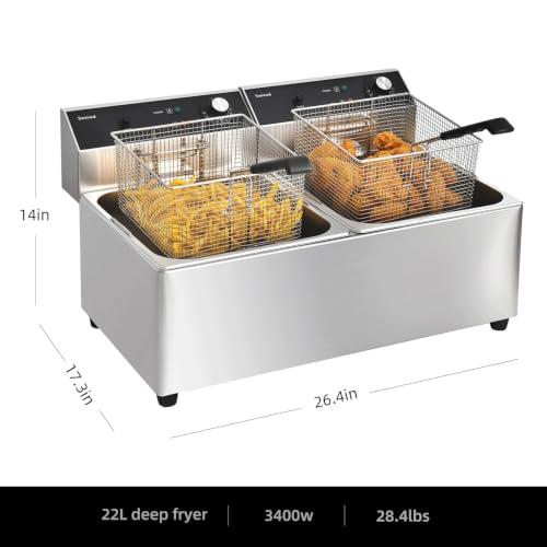 Commercial Deep Fryer with Basket, 40QT 3400W Electric Fryer for Home Use - size: 22L