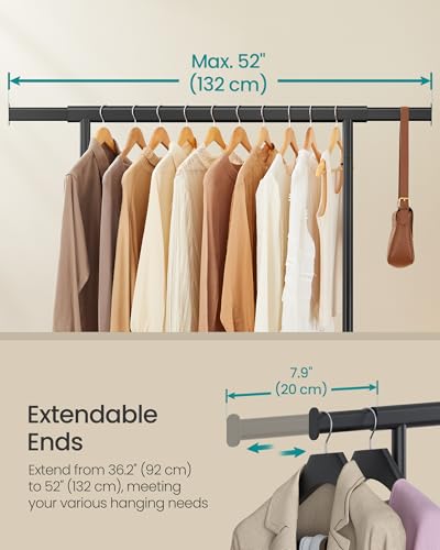 SONGMICS Clothes Rack with Wheels, Heavy-Duty, 220 lb Load Capacity - color: Black, size: 17.7"D x (36.2"-52")W x 63.6"H