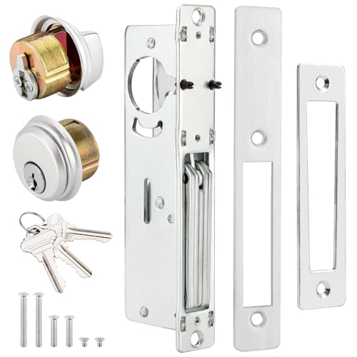 MaxxGeek Storefront Mortise Door Lock Commercial Mortise Lock with Lock Cylinder Double Cylinder Deadbolt Lock Set (1-1/8" Backset) - color: Aluminum, style: Mortise Lock
