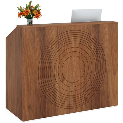 Tribesigns Reception Desk with Counter, Modern Front Desk Reception Room Table with Cable Grommet, 47 inch Retail Counter for Checkout, Lobby, Beauty Salon, Home Office Desk, Walnut - color: Walnut