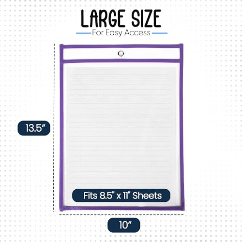 Essex Wares - 6 Pack, Assorted Colors Dry Erase Pockets, 10" W x 13.5" T - color: Assorted Colors