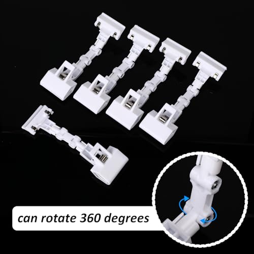 Honeydak White 50 Pcs Sign Holder Clips Bulk for Grocery Retail Display Plastic Shelf Price Sign Clamps Double Sided Swivel Holder with Antislip Padding Rotatable Merchandising Clips for Store - color: White