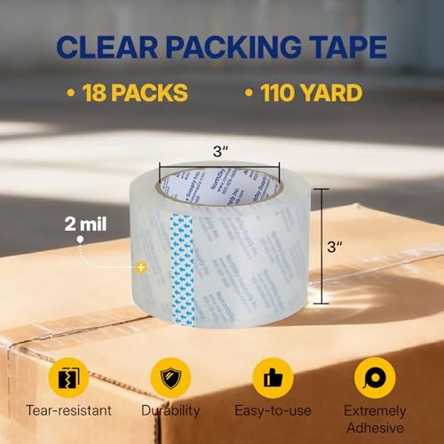 NORTHSKY Heavy Duty Packing Tape 18 Rolls, Clear, 2 mil, 3 inch x 110 Yards, Ultra Strong, Refill for Packaging and Shipping - size: 3 inches x 2 mil