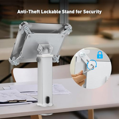 AboveTEK iPad Desk Grommet Mount, Adjustable Tablet Desk Mount with 360° Rotation & 180° Tilt, Fits 9.7"-13" Tablets, Anti-Theft iPad Stand, Heavy-Duty Aluminum Tablet Stand, Perfect for Work - color: Sliver