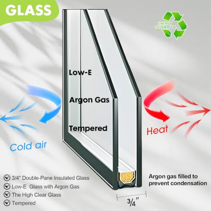 3.22" Thickness 32" x 16" Vinyl Sliding Basement Window,Low-E Glass with Argon Gas,Double-Pane Insulated Tempered Clear Glass,Half Screen Included,White - size: 32"x16"