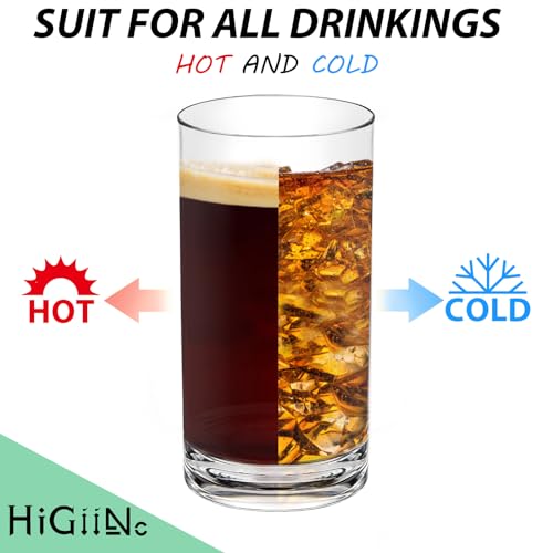 HIGIINC 17 OZ Plastic Cups Reusable Unbreakable Plastic Drinking Glasses Set of 12，Highball Plastic Tumblers & Water Glasses, Acrylic Glasses Drinkware Iced Tea Glasses BPA Free, Dishwasher Safe