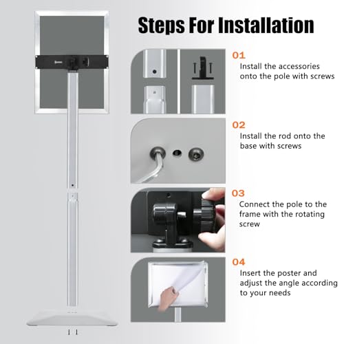 Sign Stand for Display, Ultra Stable Heavy Duty Pedestal Signage Holder - size: 8.5x11, style: Silver