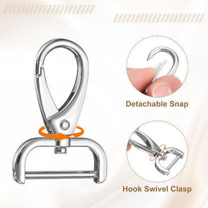 HARFINGTON 2Pcs Detachable Snap Hook Swivel Clasp 1" D Ring with Swivel Lobster Claw Clasps Hook for Purse Strap Keychain Bag DIY Craft, Silver - color: Silver, size: 1"