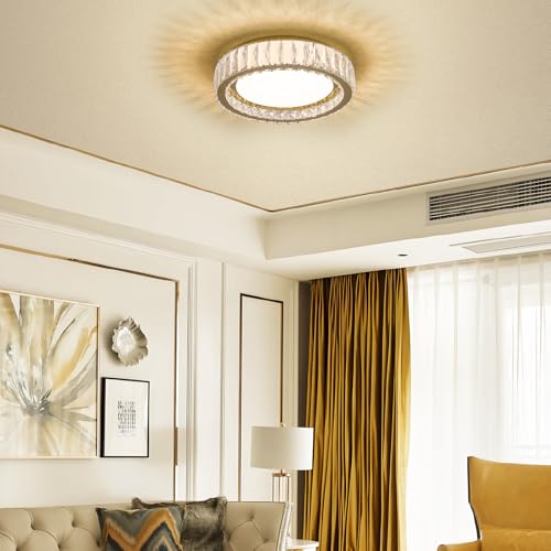 15 Inch Gold Dimmable Crystal LED Flush Mount Ceiling Light - color: Gold, size: 15 Inch