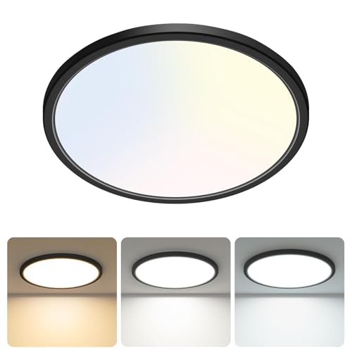 libtit 13 Inch LED Round Flat Light, 28W 3200lm 3000K/4500K/6000K CCT Selectable, Black Ceiling Light Surface Mount, Slim Ceiling Lamp Flush Mount for Bedroom, Kitchen, Office,Closet,Laundry Room - color: Black, size: 13In-1Pack