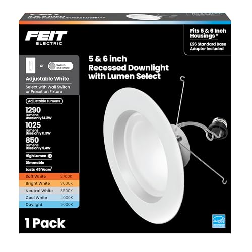 Feit Electric 5/6in LED Recessed Downlight Retrofit Kit, Lumen Adjustable - size: 6 Count (Pack of 1)