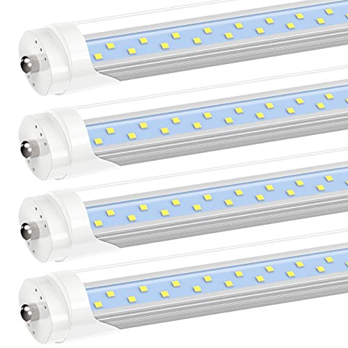 JESLED T8/T10/T12 8FT LED Tube Light Bulbs, 50W 6000LM, 5000K Daylight White, 8 Foot Single Pin FA8 LED Fluorescent Replacement for Shops Garage Light Fixtures, ETL Listed, Remove Ballast (4-Pack) - color: Clear, size: 4 Count (Pack of 1)