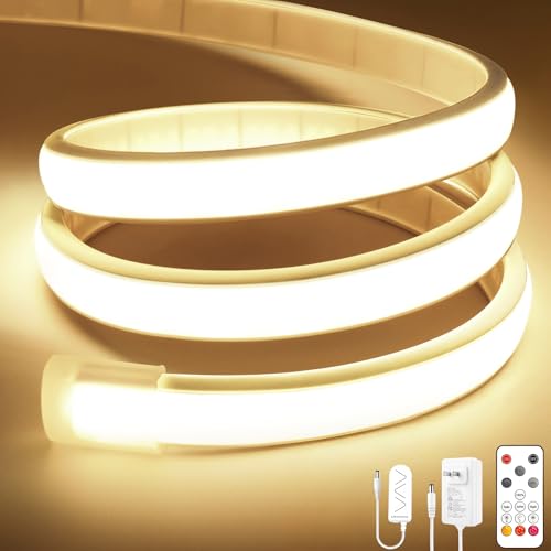 Lamomo COB LED Strip Lights, 9.84Ft Natural White Dimmable Self-Adhesive Led Rope Light with Remote, Flexible Cuttable Waterproof 4000K Silicone Neon Tape Light for Bedroom,Indoor, Cabinet, 10mm Width - color: Natural White, size: 9.84Ft