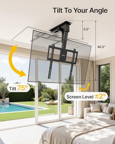 monTEK Motorized Ceiling TV Mount for 32-75 Inch TVs, Holds up to 121 lb - size: 32-75 Inch
