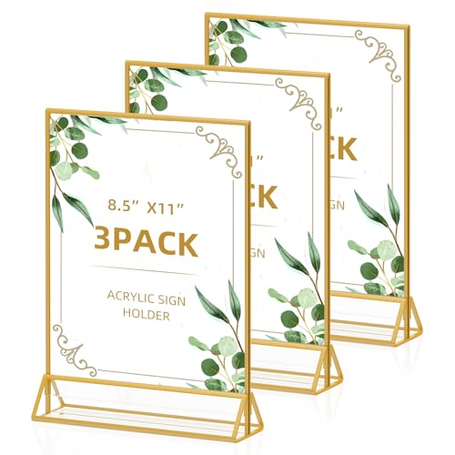 8.5x11 Picture Frame Gold Acrylic Sign Holder for Wedding Table Numbers - color: 8.5X11-Gold-3 Pack