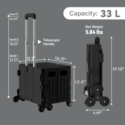 Foldable Shopping Cart: Plastic Stair Climbing Cart & Rolling Crate - color: Black(stair-climbing)