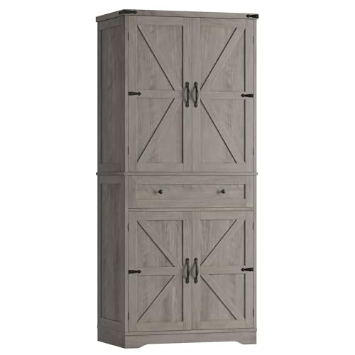 HOSTACK Kitchen Pantry Storage Cabinet, Farmhouse Pantry Cabinet, Ash Gray - color: Ash Gray