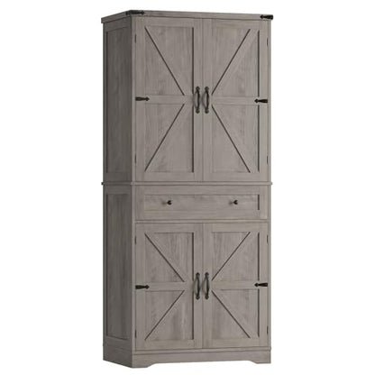 HOSTACK Kitchen Pantry Storage Cabinet, Farmhouse Pantry Cabinet, Ash Gray - color: Ash Gray