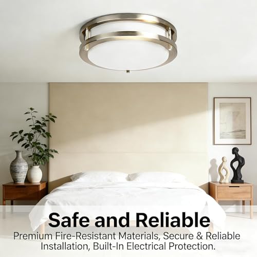 Drosbey 42W Dimmable LED Ceiling Light Fixture, Flush Mount Light Fixture for Kitchen, Bathroom, Bedroom, Garage, 4200 Lumens, 500W Equivalent, Daylight 5000K, Brushed Nickel - color: Brush Nickel, size: 42W