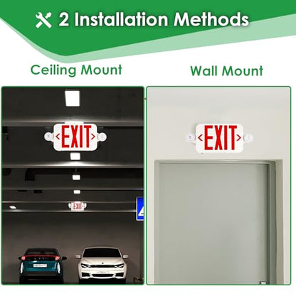 Gruenlich Exit Sign with Emergency Light, Battery Backup, 6 Pack - size: 6-pack