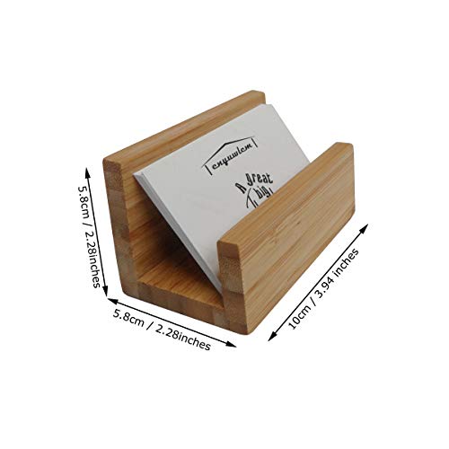 2 Pack Bamboo Wood Desktop Business Card Holder Display for Desk Sturdy Business Card Stand for Office Tabletop Counter Organizer