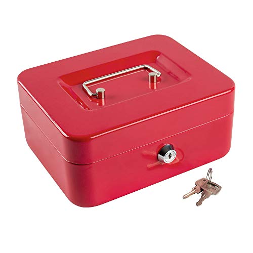 Kyodoled Medium Cash Box with Money Tray,Small Safe Lock Box with Key,Cash Drawer,7.87"x 6.30"x 3.54" Red Medium - color: Red-1PACK, size: Medium