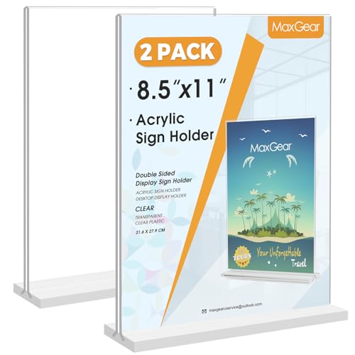 MaxGear Acrylic Sign Holder 8.5" x 11" Double Sided Display Stand, 2 Pack - size: 2 Pack 8.5X11