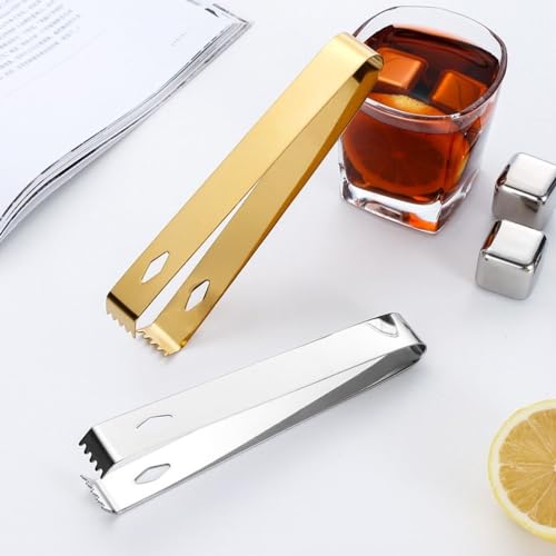 Stainless Steel Ice Tong, 6.3" x 0.8" Mini Sugar Tongs for Bar Ice Bucket, Delicate Metal Serving Tongs for Restaurant, Easy Grip Square Head Kitchen Gadgets(Gold)