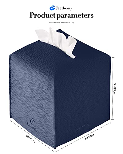 Tissue Box Cover, Jeethemy Square PU Leather Tissue Box Holder, Modern Tissue Case Facial Paper Organizer Dispenser，5X5X5'',Single Navy Blue - color: Single Navy Blue