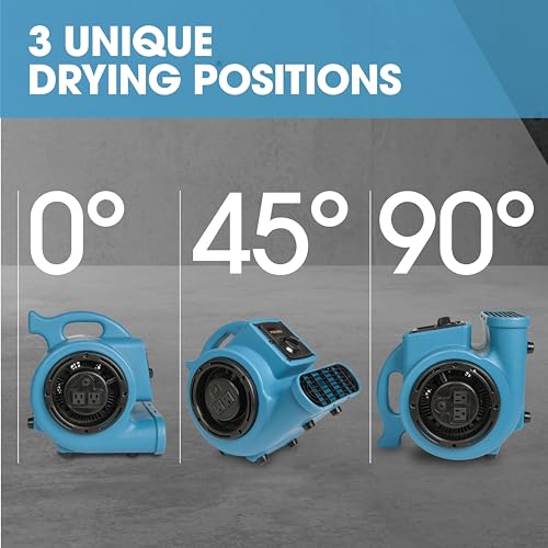Mini Air Mover | Carpet Dryer and Blower Fan | High-Velocity Floor Fan for Crawlspaces, Attics, Basements, Bathrooms | 1/5 HP 800 CFM | Water Damage Restoration, Grow Rooms | PA-200-AM | Blue