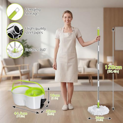 Masthome 360° Spin Mop Bucket 3 Microfiber Pads for Hardwood Floors - color: White