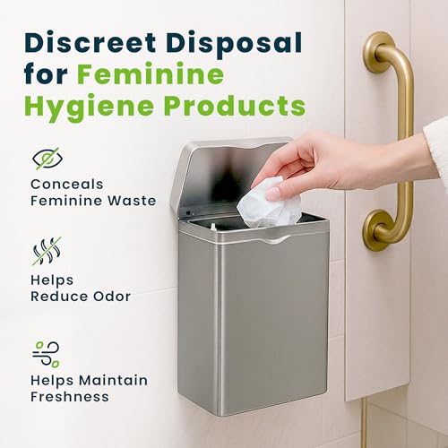 Alpine Sanitary Napkin Receptacle – 2 Pack Wall Mounted Tampon Holder for Bathroom Provides Clean & Odor-Free Restroom for Home, Office & Public Restrooms (Stainless Steel) - color: Stainless Steel, size: 2-Pack
