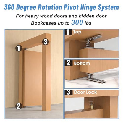 Pivot Hinge Heavy Duty mupy Door Hardware kit for Max 200Lb Wood Doors Hidden Door Hinge for Secret Doors360 Degree Rotation,Pivot Doorss Hardwares,Invisible Pivots Hardware for Bookshelf