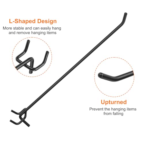 HARFINGTON 10pcs Pegboard Shelving Hooks 10" Stainless Steel Peg Board Display Hook Hanging Holders Wall Mount Organize Tools for Workbench Garage Kitchen Store, Black - size: 10 Inch