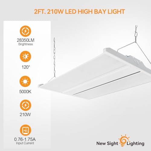 High Bay LED Shop Light, 28350LM 2FT LED Linear High Bay Fixture, 210W Commercial Bay Lighting, 120-277V, 5000K Daylight Linear Hanging Light for Warehouse, UL&DLC Listed, 2PK - color: 210W - no sensor - White, size: 2PK