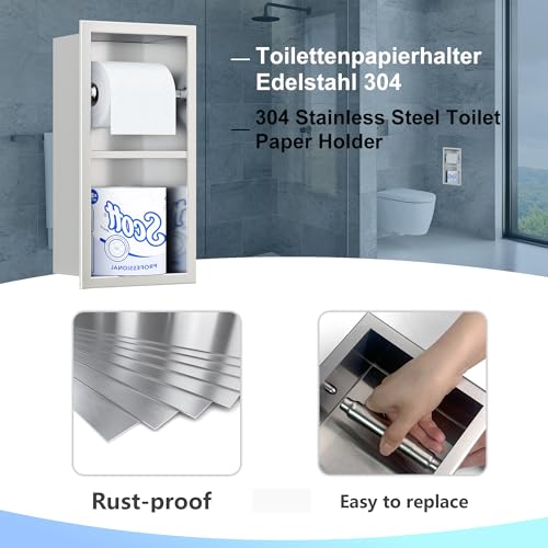 Neodrain Brushed Recessed Toilet Paper Holder,Dual Rolls - color: Brushed, size: 6X12In