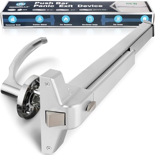 IRONWALLS Commercial Door Push Bar Panic Exit Device with Exterior Lever - color: Silver, size: 27.5 Inch