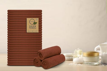 Salon Towels – Pack of 24 (16"x27") 100% Cotton Ring Spun – Ultra Soft, Highly Absorbent Hand Towels – Bulk for Spa, Gym & Salon (Dark Brown) - color: Dark Brown
