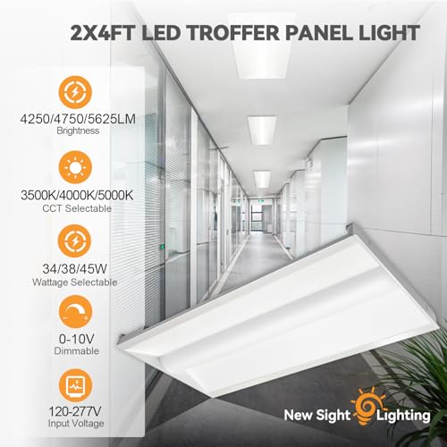 2x4 LED Troffer Center Basket Panel, 34W/38W/45W-Up to 5625 Lumens, 3500K/4000K/5000K Adjustable, 120-277Vac, 0-10V Dimmable Drop Ceiling Lights, UL Listed, 1PK - color: 2X4 FT, size: 1 Pack
