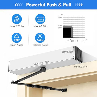 50W 24V Automatic Electric Handicap Swing Door Opener Remote Controllers w/Push Buttons Brushless Motor Gate Opener Remote Door Kit Handicap Door Operator Closer +2 x Remote Controllers