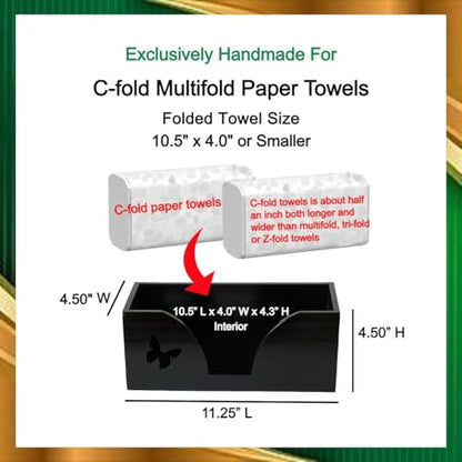 Countertop Paper Towel Dispenser With Engraved Butterfly - Compatible With C-Fold, Multifold, Trifold & Z Fold Hand Napkins 10.5" x 4.0" or Smaller - Black Bamboo - color: Black